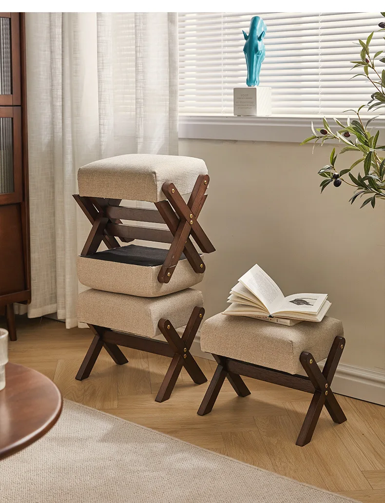 Solid Wood Footstool Soft Household Shoe Bench Doorway Stool Living Room Small Bench Sitting Stool for Bedside Dressing Room image 4