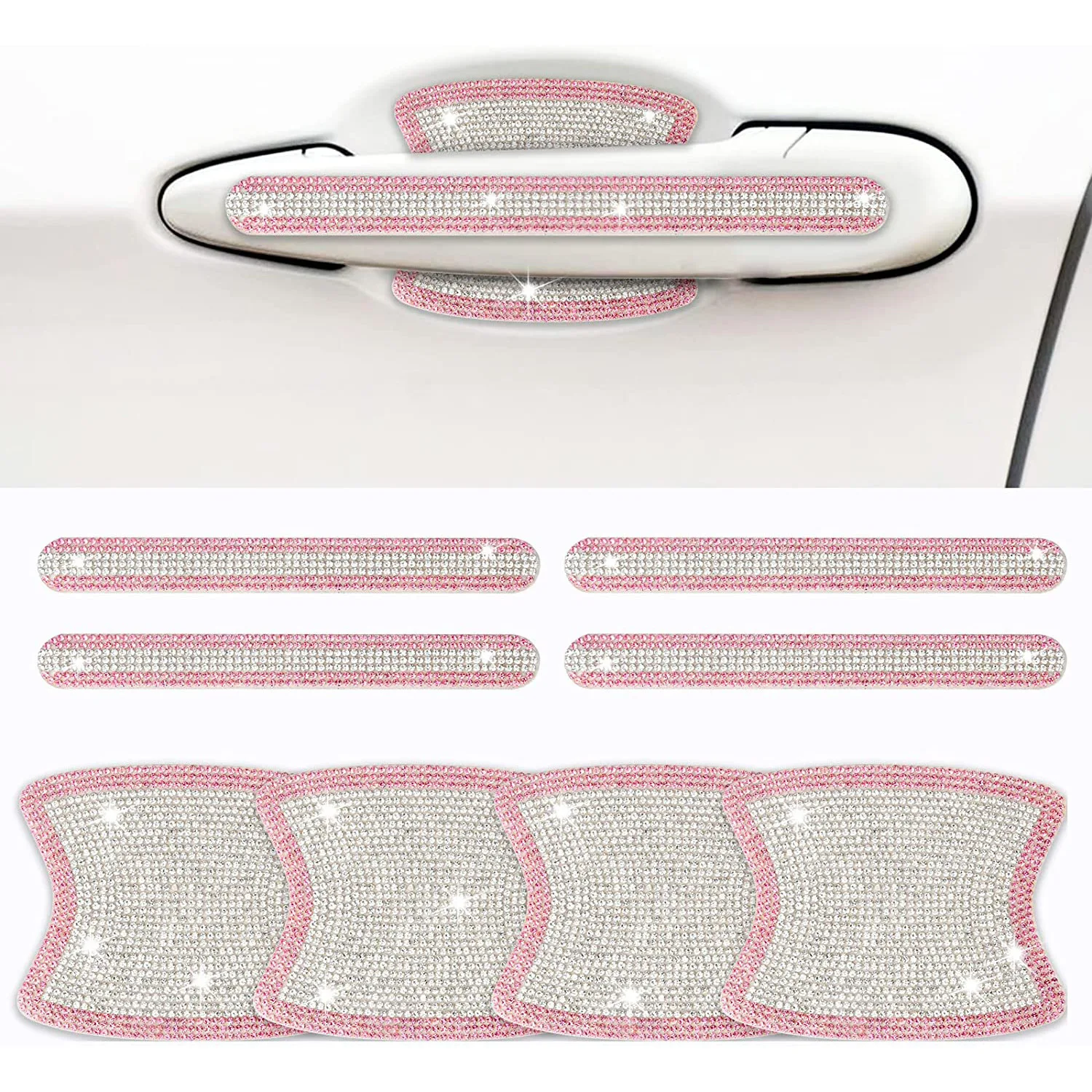 

8pcs Universal Car Door Handle Sticker Decal Warning Diamond Auto Strip Driving Safety Bling Car Accessories for Girls Wholesale