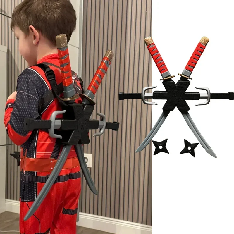 Ninja-Set Halloween Kinder-Samurai-Cosplay-Requisiten Schultergurte Messerset Schwert-Zubehör Dart-Modell Geschenke Sammlung Spielzeug