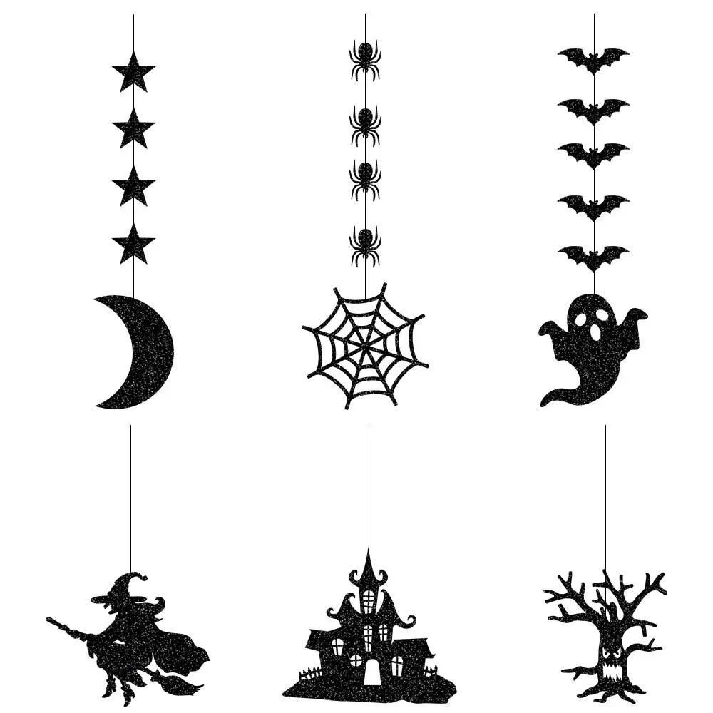 6 Stück Halloween-Hängebanner, Girlande, gruselige Spinne, Hexe, Geist, Fledermaus, Anhänger, Ornament, fröhliche Halloween-Party-Dekorationen für Zuhause – Detail 5
