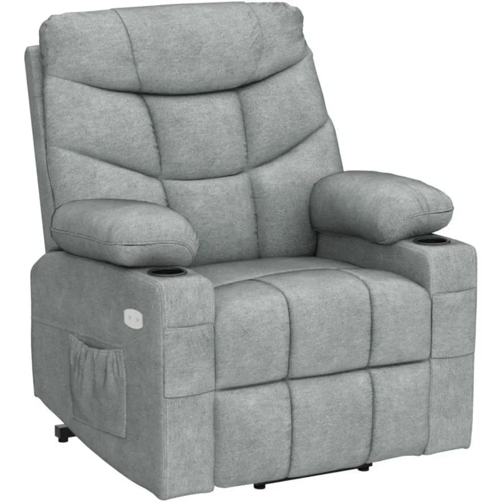 Electric Power Lift Recliner Chair for Elderly, Fabric Recliner Chair with Massage and Heat, Spacious Seat, USB Ports