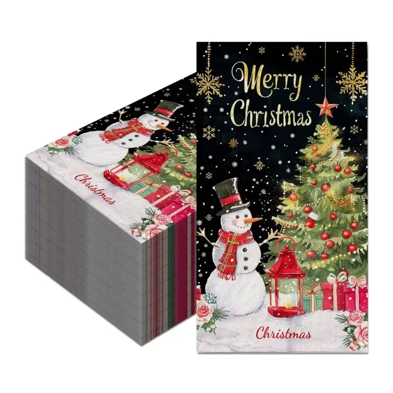 20 piezas 34,2*40,6 cm 2 capas muñeco de nieve de Navidad servilleta de papel larga tamaño papel de mesa de fiesta mantel de papel de árbol de Navidad dorado negro