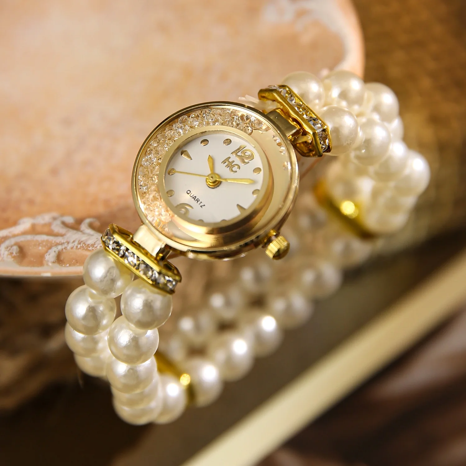 NUEVO Reloj de Pulsera con Cuentas de Perlas para Mujer, Relojes de Pulsera Casuales para Dama, Correa Elástica, Relojes de Cuarzo Analógicos, relojes de mujer elegantes