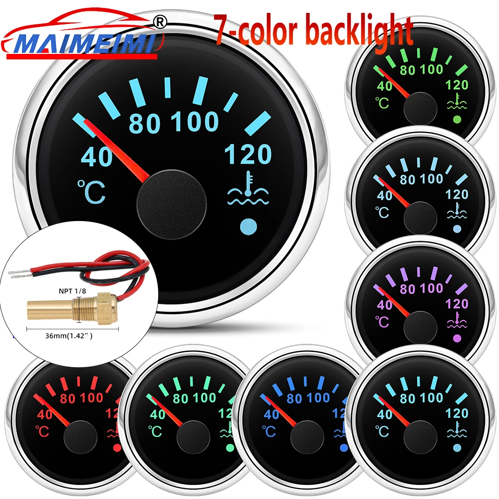 

7-color backlight LED Digital Water Temp Meter 40-120℃ With Coolant Temperature Sensors Digital pointer Car Gauge With Alarm