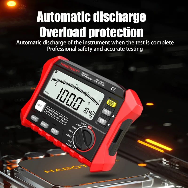 HT5203&HT5205 large LCD Digital Resistance Meter RCD/Loop Tester 0-100GΩ DC 1000V AC 750V Leakage Switch Tester