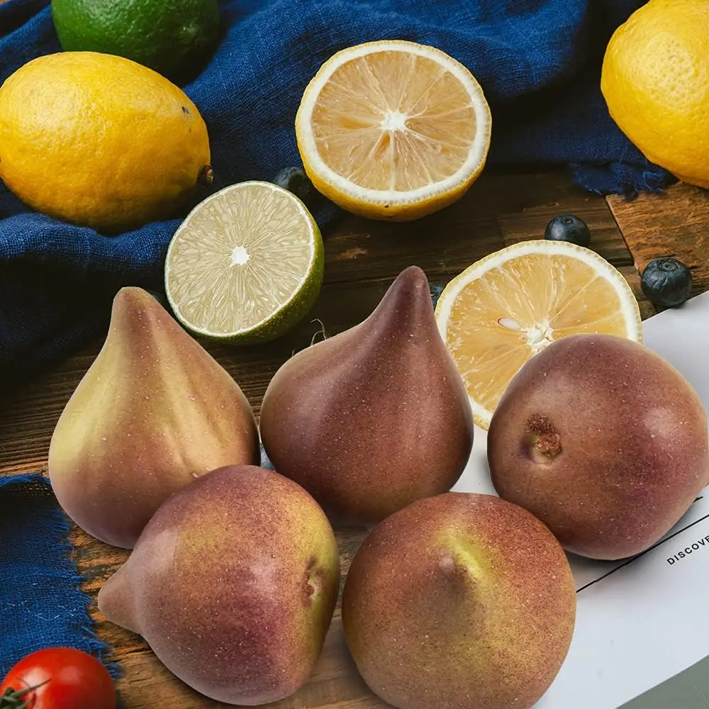 6pcs Artificial Fig Lifelike Simulation Fig Fake Fruit for Home Kitchen Cabinet Decoration Photography Props Table Decoration