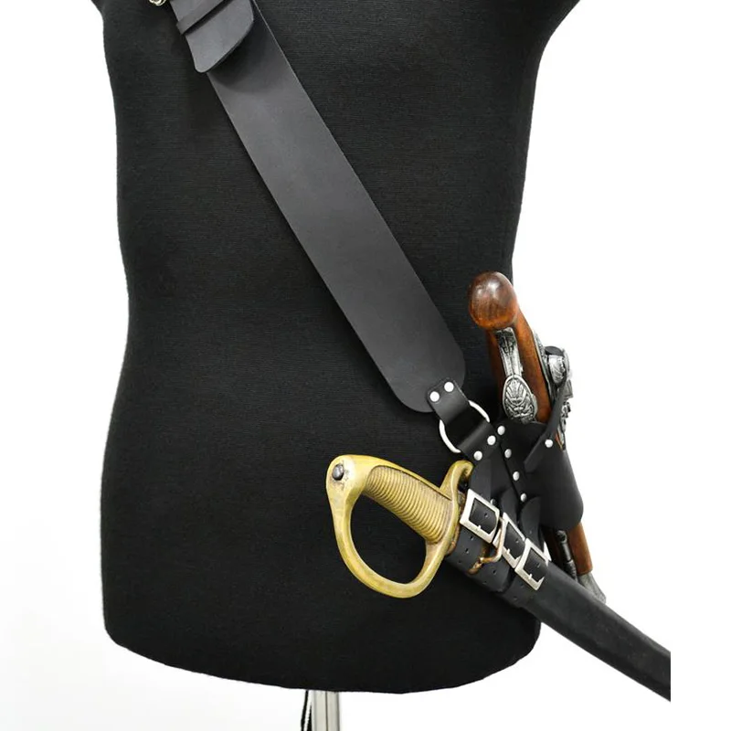 Musketeer Pirate Shoulder Belt Cutlass Flintlock Holster Adjustable Sword Holder Scabbard PU Leather Strap Cosplay Costume Props