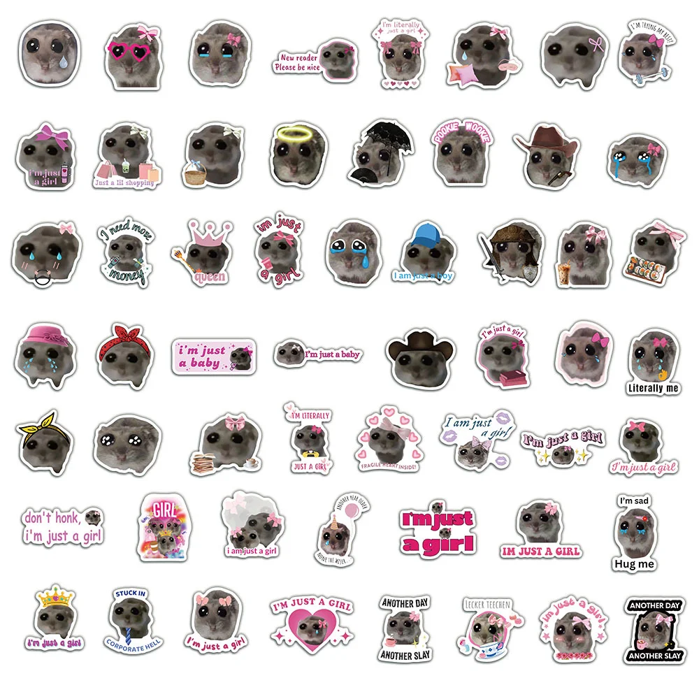 56 buah stiker Meme Hamster sedih lucu hanya stiker grafiti anak perempuan stiker tahan air koper Laptop gitar ponsel DIY