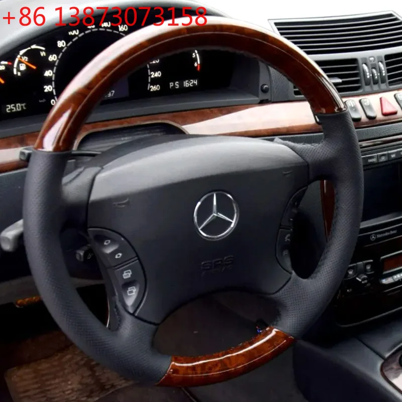 For Mercedes Benz S-Class W220 W221 S280 S320 S350 S500 S600 DIY Car Steering Wheel Cover Braid Red Stitch Leather Car Interior