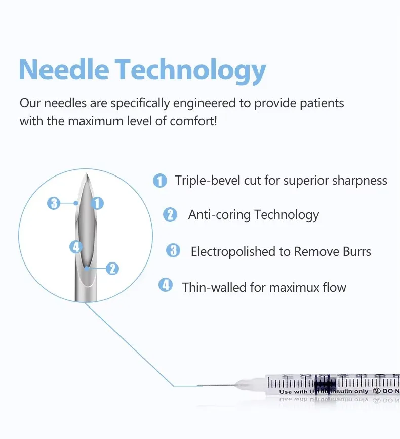 1ml 31g (6mm/8mm/13mm) Einweg-Veterinärspritze aus Kunststoff, sterile Insulinspritze mit orangefarbenem Kappe und Nadel, geeignet für Haustiere, Nutztiere und Laboranwendungen. – Detail 6