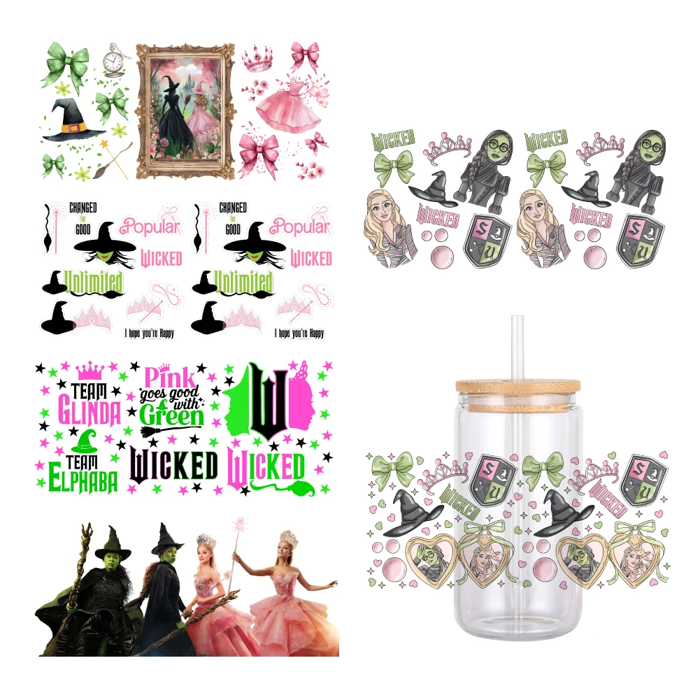 Hot Selling Movie Wicked Nieuwe Collectie UV DTF Sticker Waterdichte Decals Voor 16 oz Glazen Cup Wrap Stickers 11*24 cm