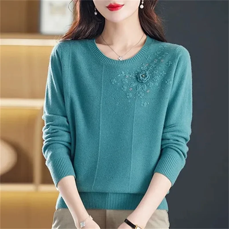 

High-end Temperament Knitted Women's Bottoming Shirt Top Middle-Aged Women's Plus-Size Covered Women's Autumn Winter Sweaters