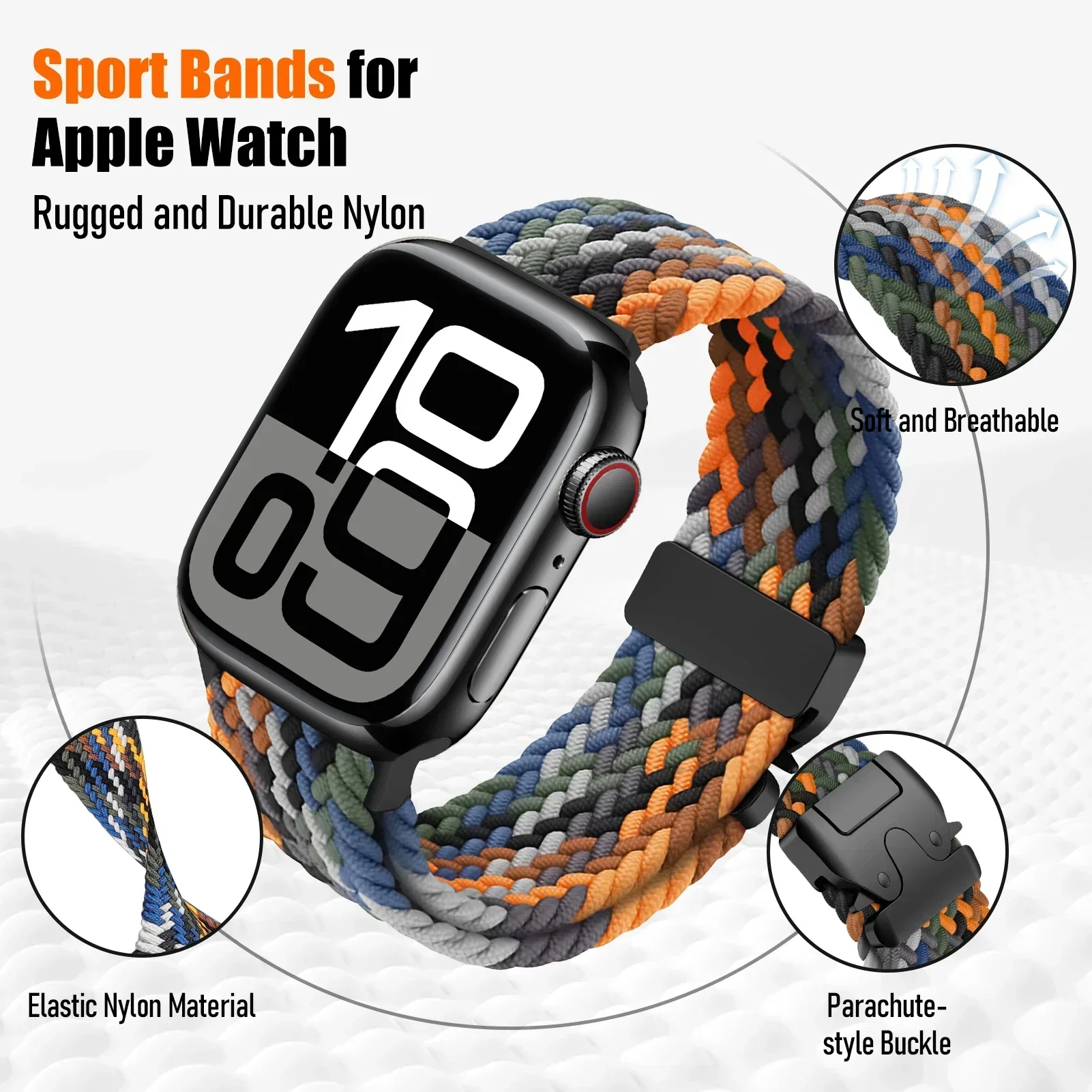 Braided Band สําหรับ Apple Watch สาย 44 มม.40 มม.45 มม.46 มม.49 มม.41 มม.38 มม.สร้อยข้อมือไนลอน iWatch Series SE 7 6 8 9 10 Ultra 2 สายรัด