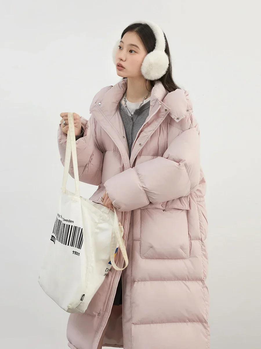 CHIC VEN Korean Women Down Coats Loose Solid New 90 White Duck Down Hooded Windproof Long Female Puff Down Jacket Winter 2024