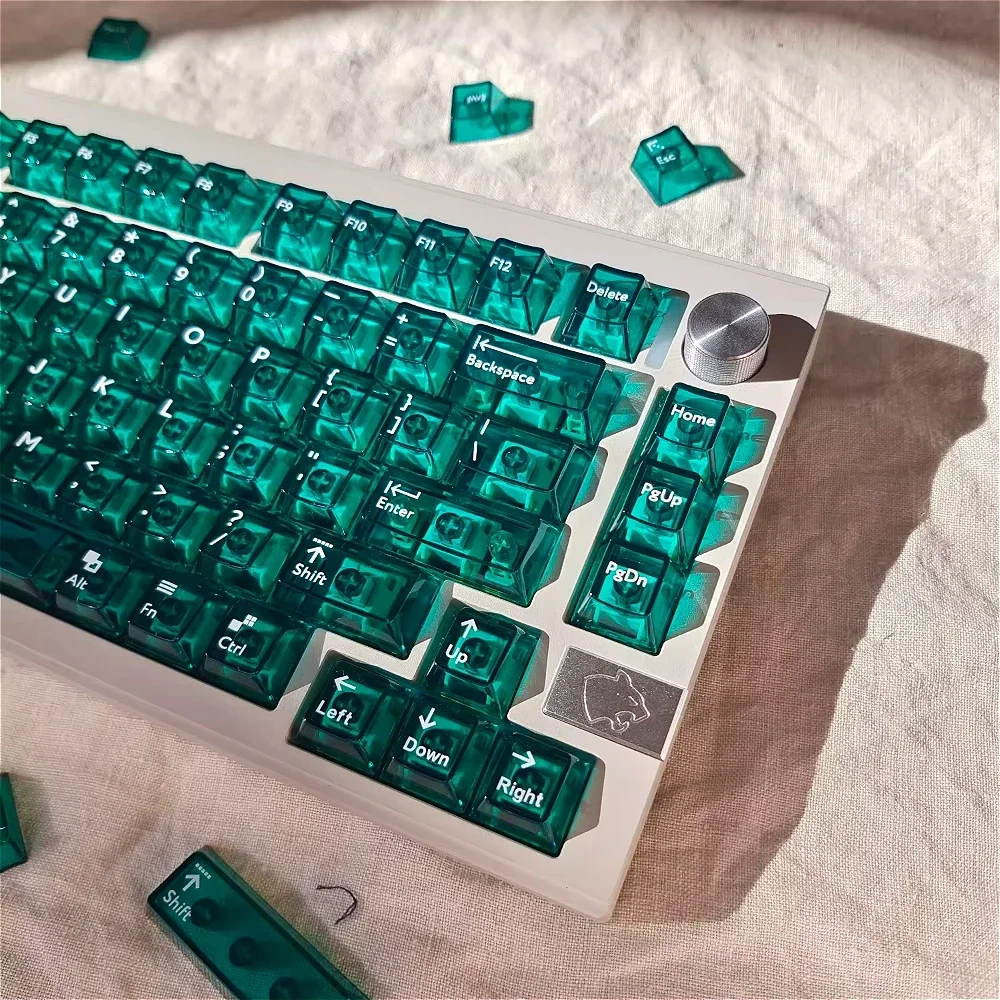 Transparent Emerald Green Cherry Keycaps PC 114 Keys Translucent for 60/64/84/98/108 Gaming Mechanical Keyboard MX Switch