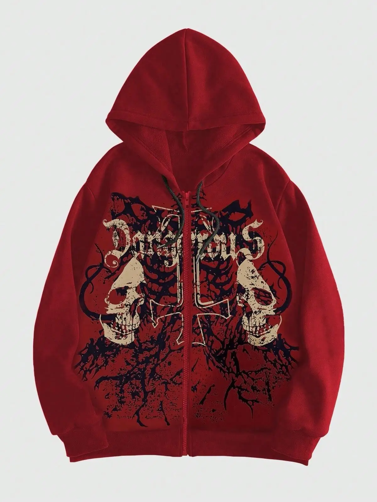 

Harajuku Casual Skull Print Zip Hoodies Women Grunge Streetwear Sweatshirt Tops Cute Goth Y2k Oversized Hoodie Women Clothing