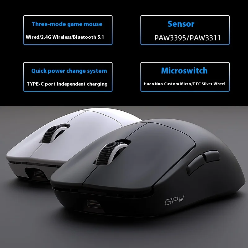 New Gpw G3 Wireless Low-Delay Gaming Mouse Durable Wired 2.4g Bluetooth Three-Mode E-Sports Lightweight Design Birthday Present