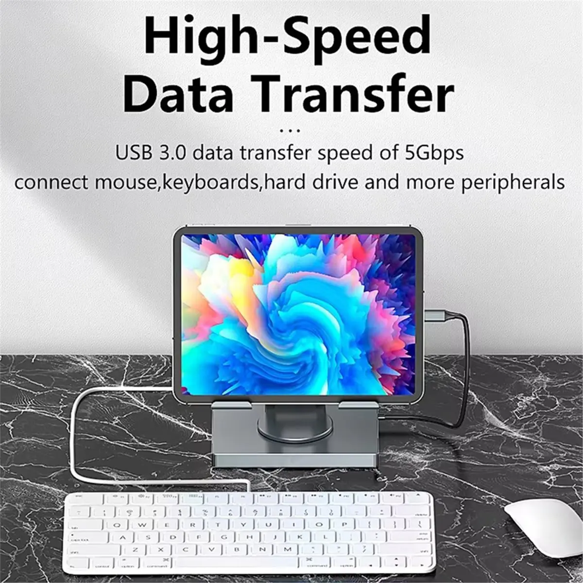 USB C Hub 360° Rotating Tablet Stand 4K 60Hz -Compatible PD100W USB 3.0 SD TF Audio Docking Station