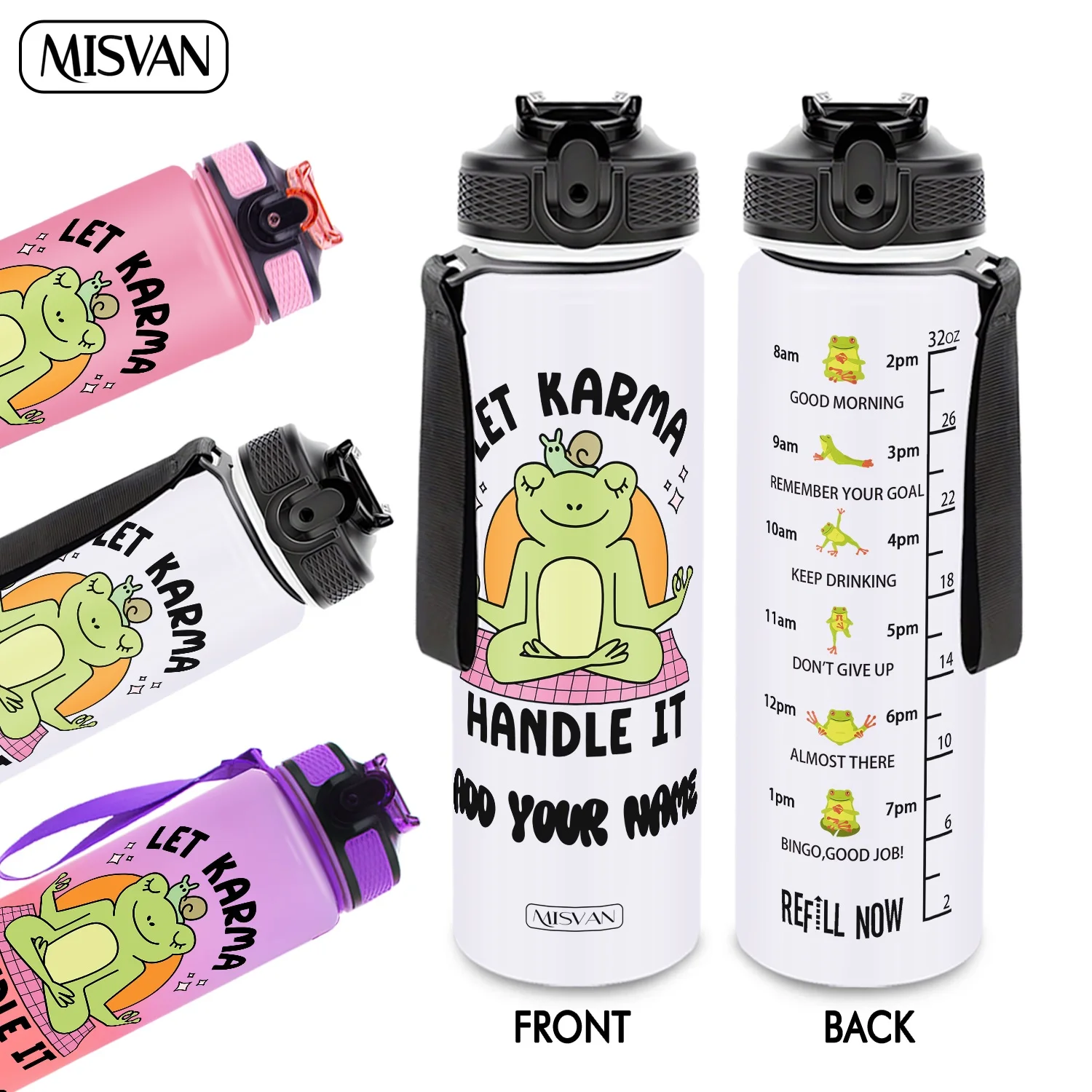 

Бутылка для воды 32 унции (950 мл) с индивидуальным именем, мотивационная цитата «Медитация лягушки», для ежедневного питья, для спортзала, активного отдыха, велоспорта