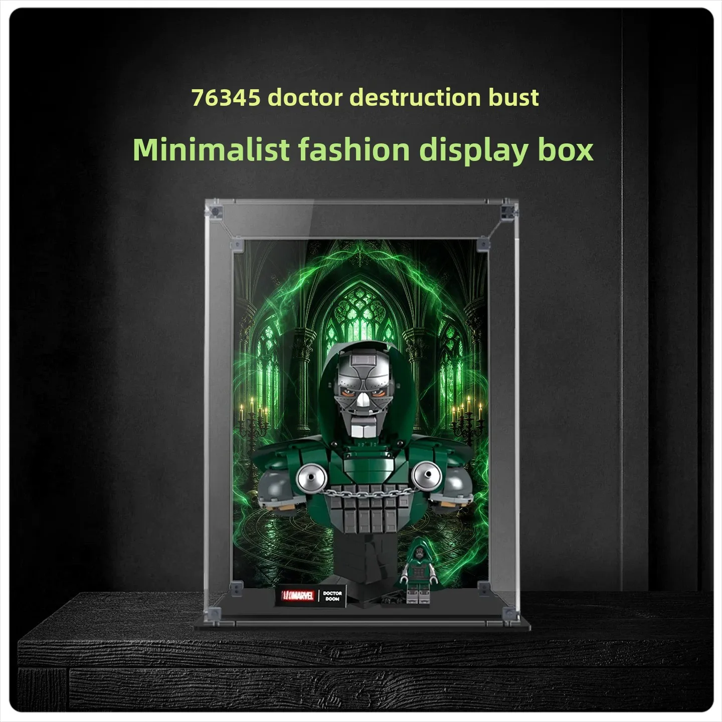 Acrylic Display Box With Light For Lego 76345 Doctor Doom Bust, Dustproof Transparent Showcase, Collectible Storage Case