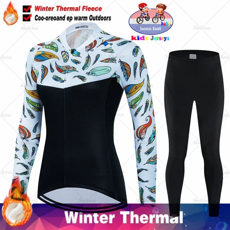 

New 2026 Kids Winter Thermal Warm Fleece Cycling Jersey Set MTB Bicycle Girl Cycling Clothes Bike Children Cycling Clothing Suit