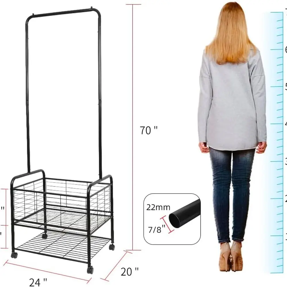 Mobile Laundry Hamper with Hanging Rack and Storage Organizer on Wheels