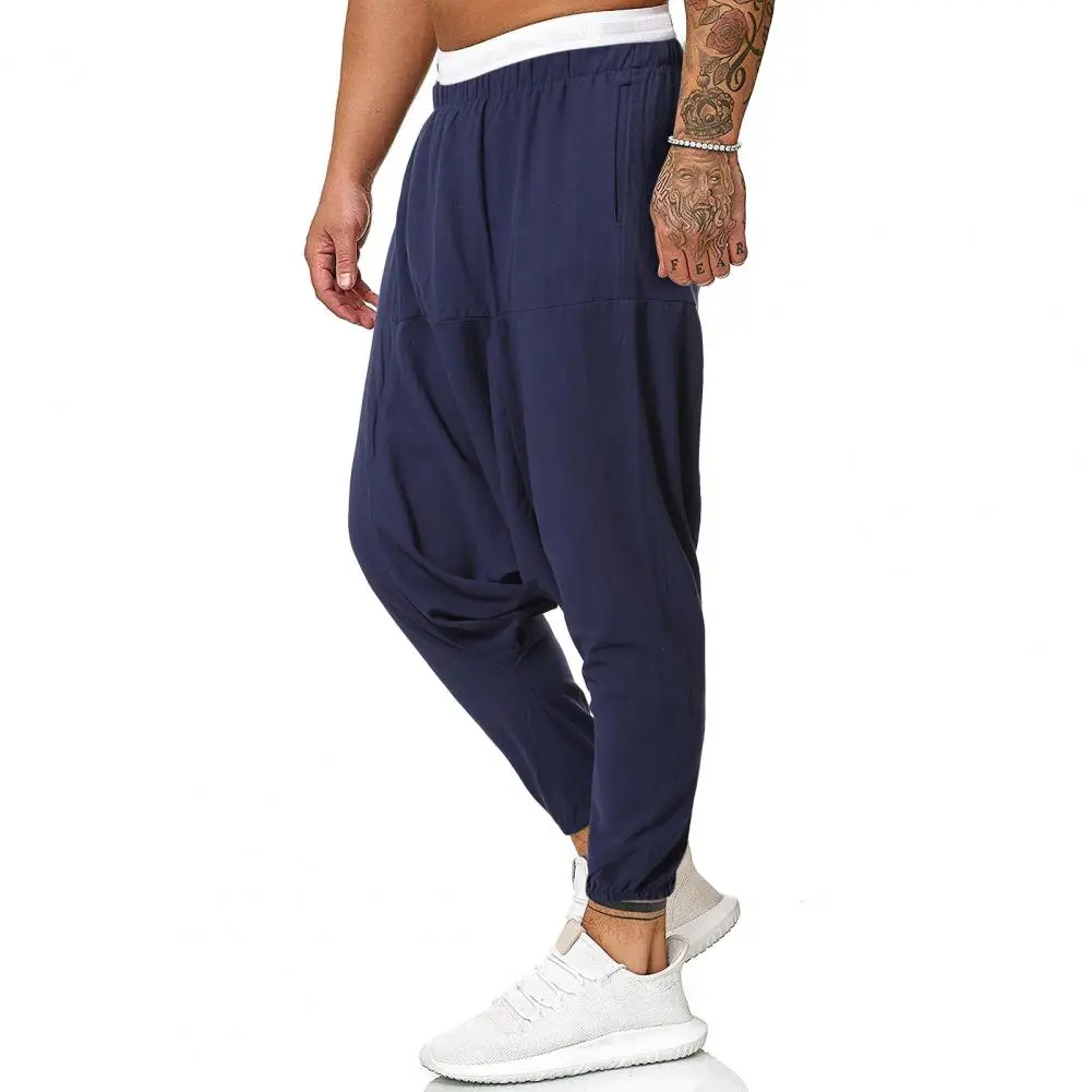 

Men Pants Ankle-banded Baggy Loose Elastic Waist Cotton Linen Pleated Deep Crotch Men Sweatpants pantalones hombre