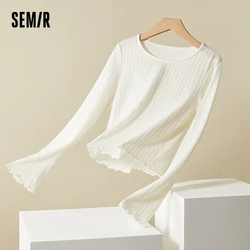 Semir Underwear Women Hollow Design Base Layer Shirt Slimming and Thin Inner Wear Solid Color Versatile Top Sweet Lace Trim