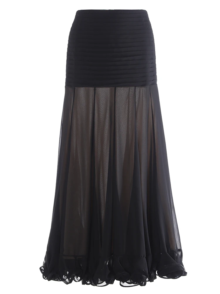 

Женская длинная плиссированная шифоновая юбка с высокой талией, фасон «рыбий хвост», из полиэфирного волокна, H-образный силуэт, цветная