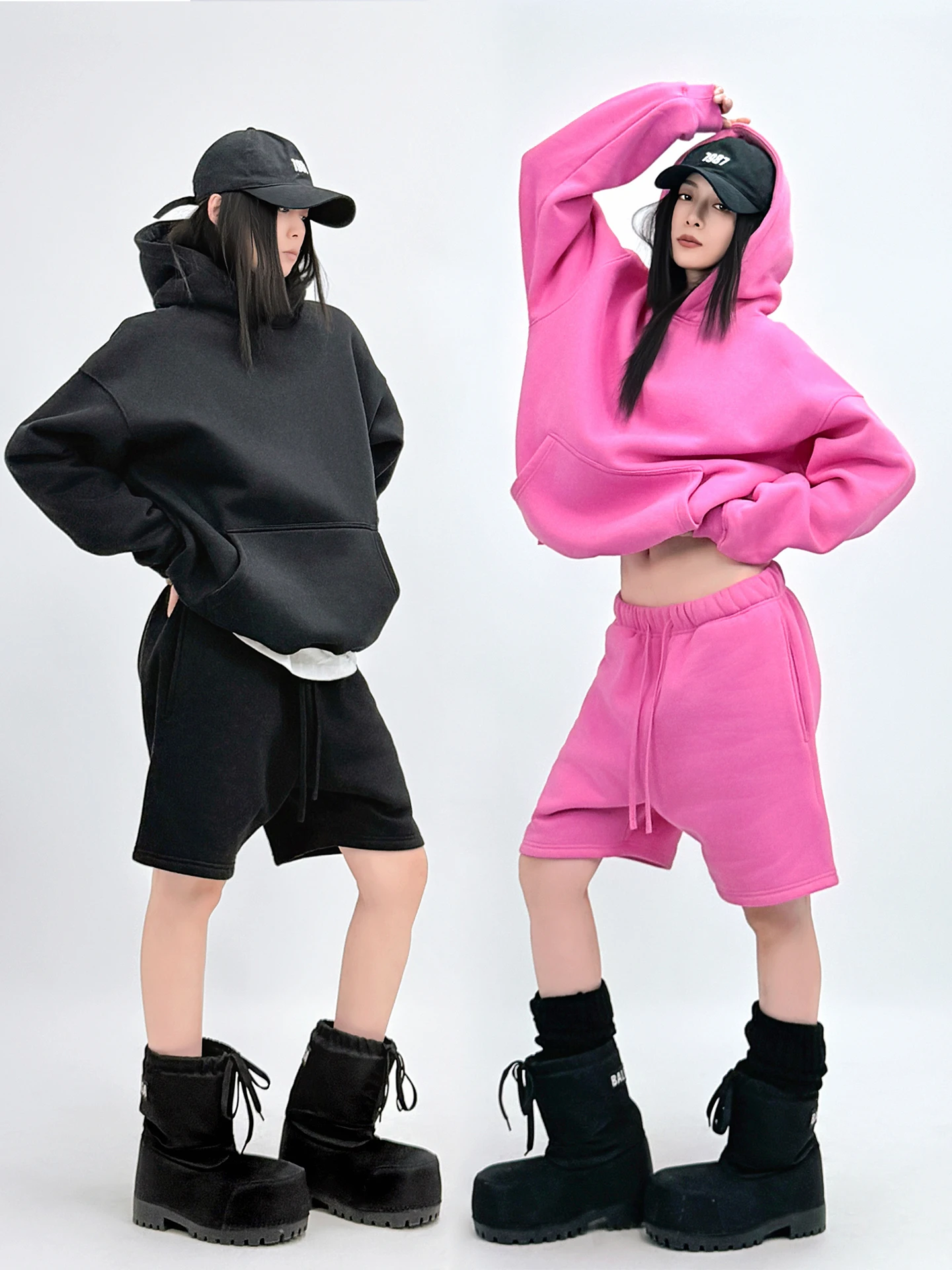 

Sun90 American Sle Faionable Spicy Girl Loose Fit Hoodie orts Set Lazy Multicolor Fce Lined Two Piece Set