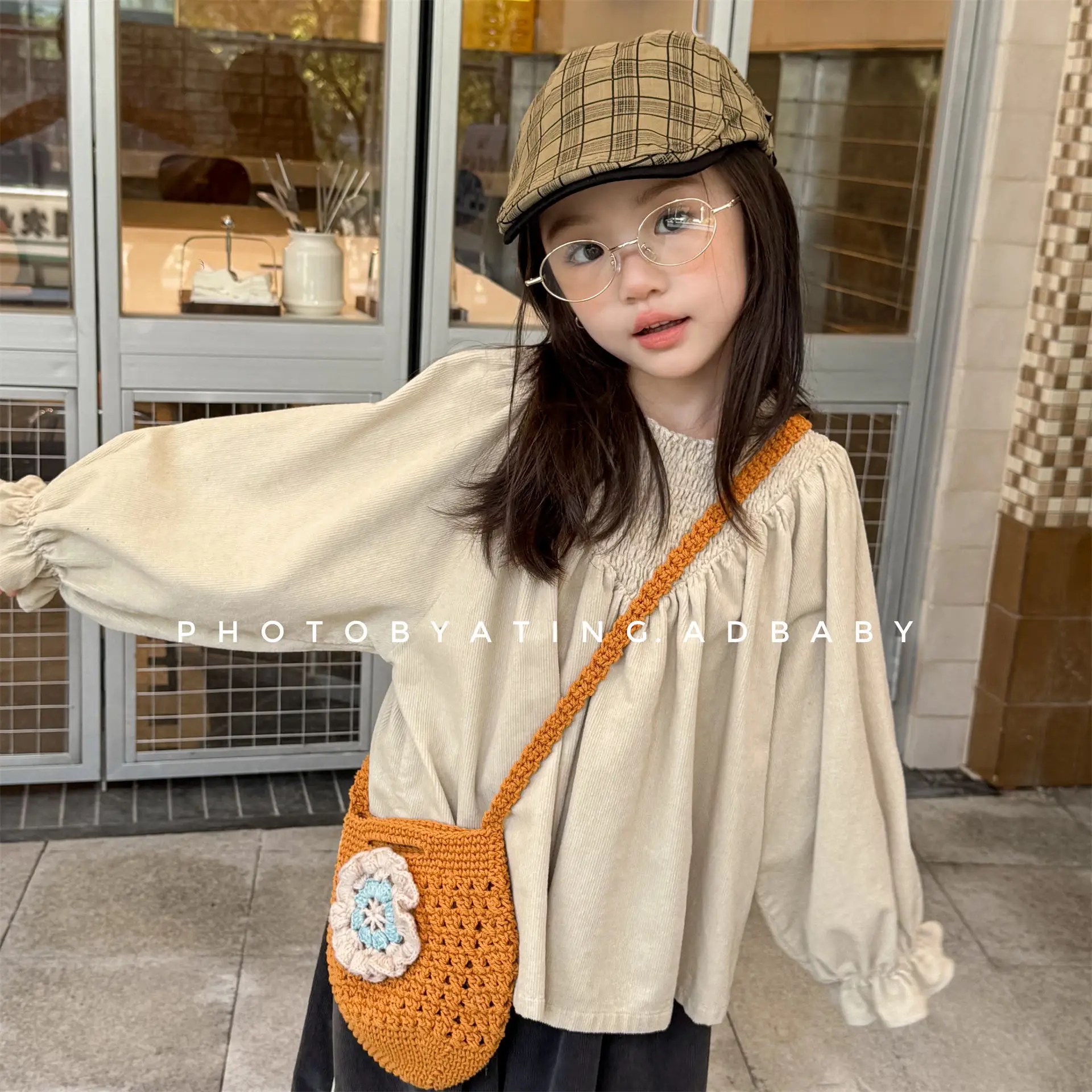2025 Autumn New Children Long Sleeve Shirts Solid Girls Corduroy Blouse Kids Dolman Sleeve Tops Cotton Girls Clothes