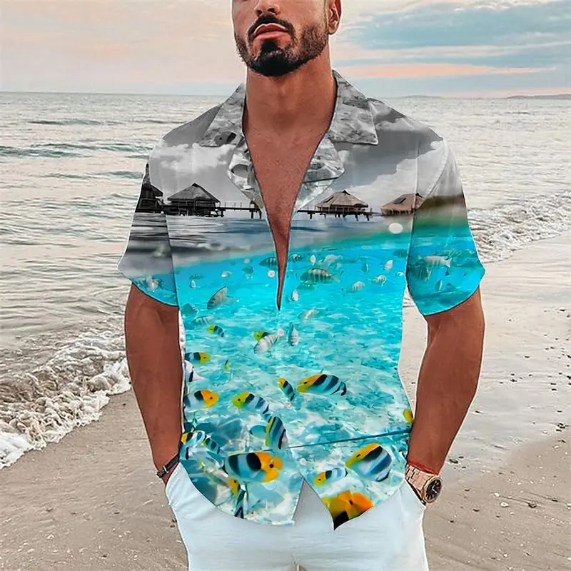 

Men's Shirts Summer Shirts Summer Hawaiian Shirts Patterned Lapel Black Yellow Navy Royal Blue Blue Printed Short Sleeves