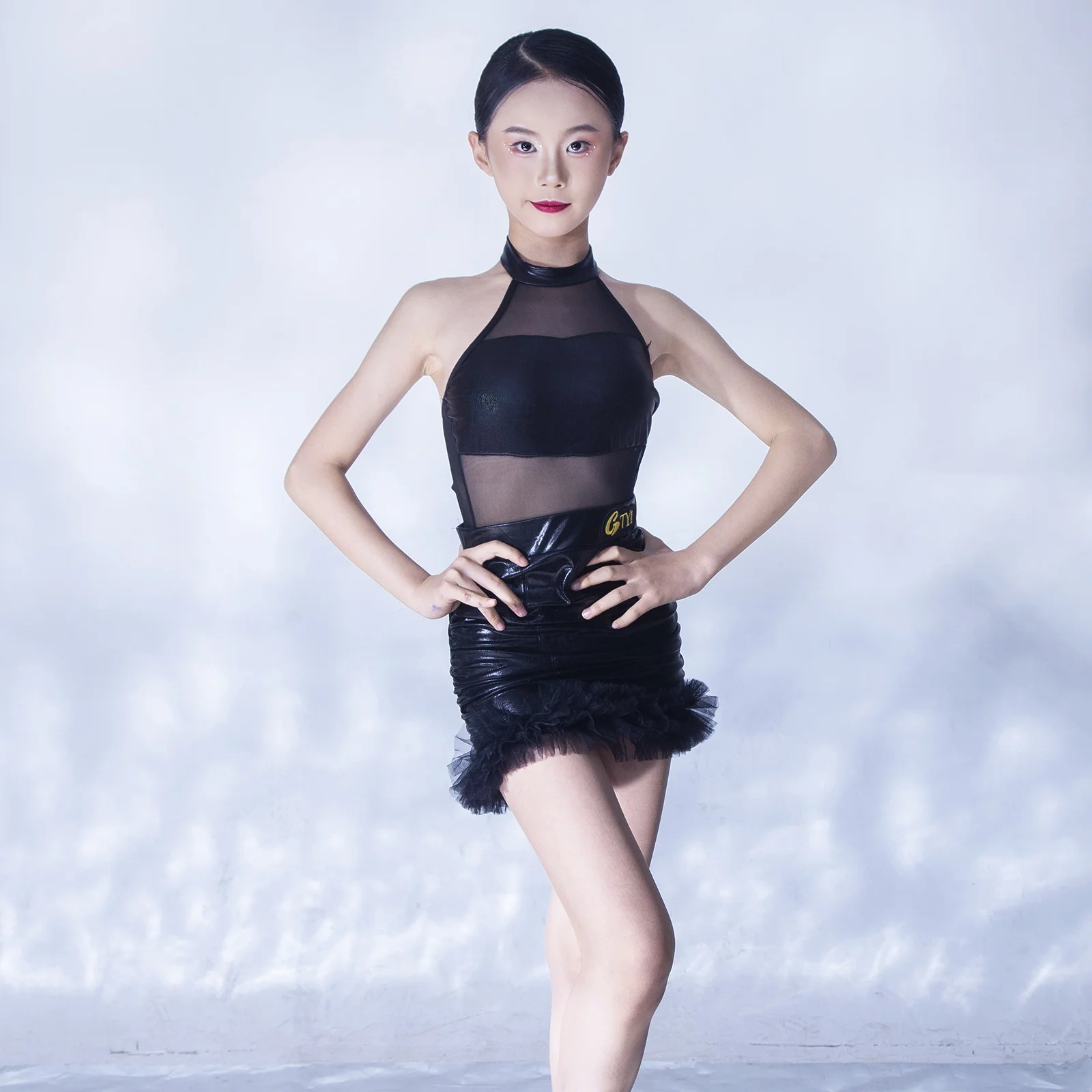 

New Black Sleeveless Latin Dance Training Suit Girls Salsa Latin Dance Costume Kids Samba Rumba Latin Dance Dresses SL12737