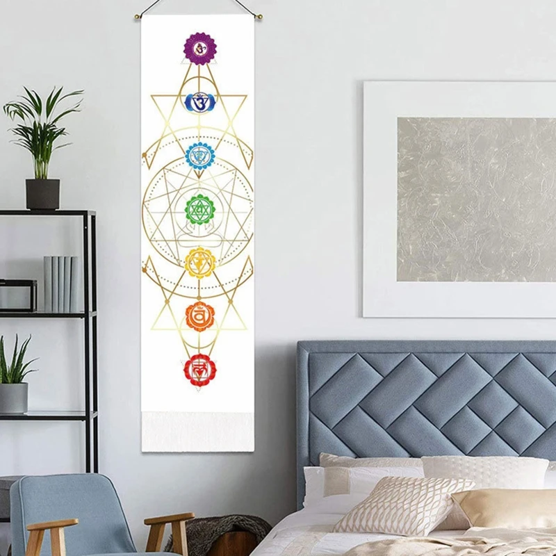 Bohemian 7 Chakra Phase Tapestry Witchcraft Tarot Wall Hanging Throw Blanket Yoga Meditation Home Decoration Wall Art