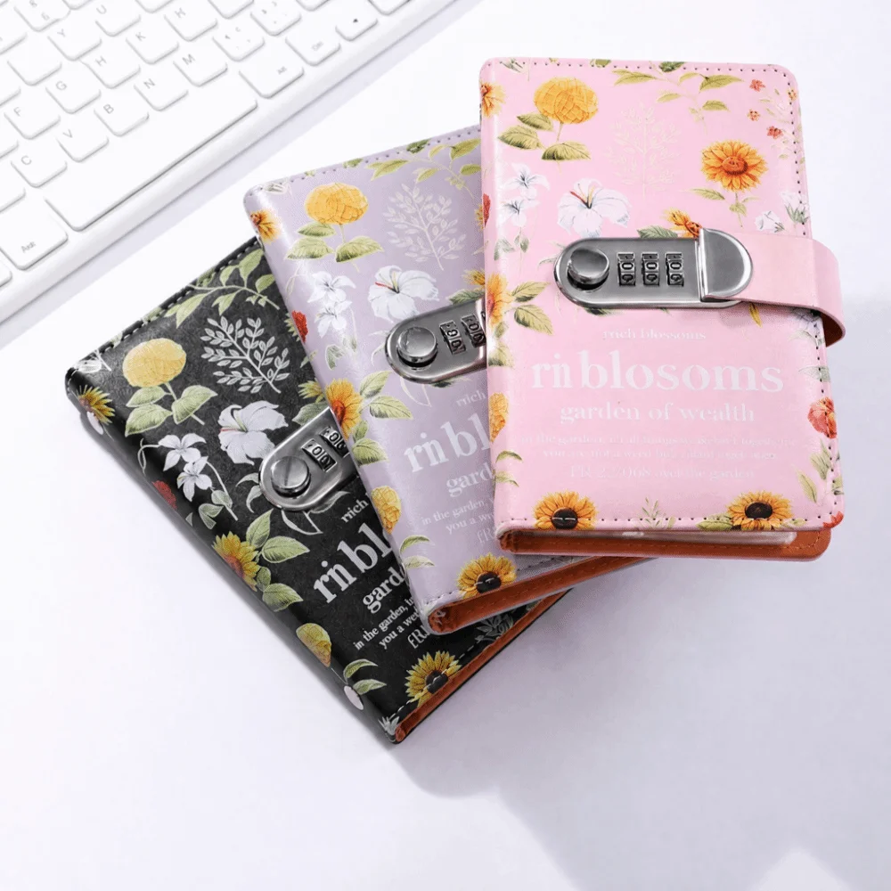 Sunflower Print Cash Saving Binder Large Capacity with Password Lock Money Organizer Wallet Double-sided Budget Planner