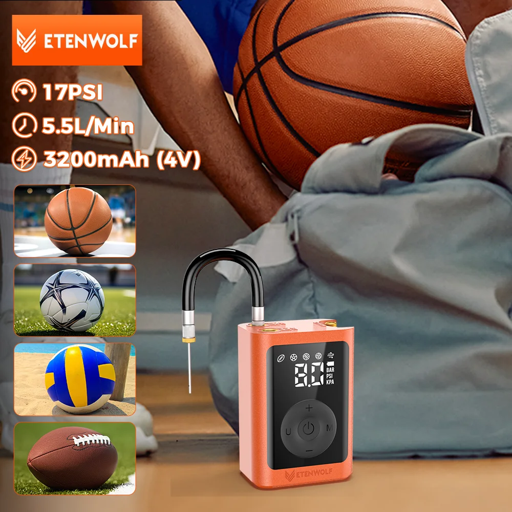 

ETENWOLF P300 Plus Электрический шариковый насос для накачивания и дефляции Баскетбольный насос с аккумулятором 3200 мАч Воздушный насос для спортивных мячей