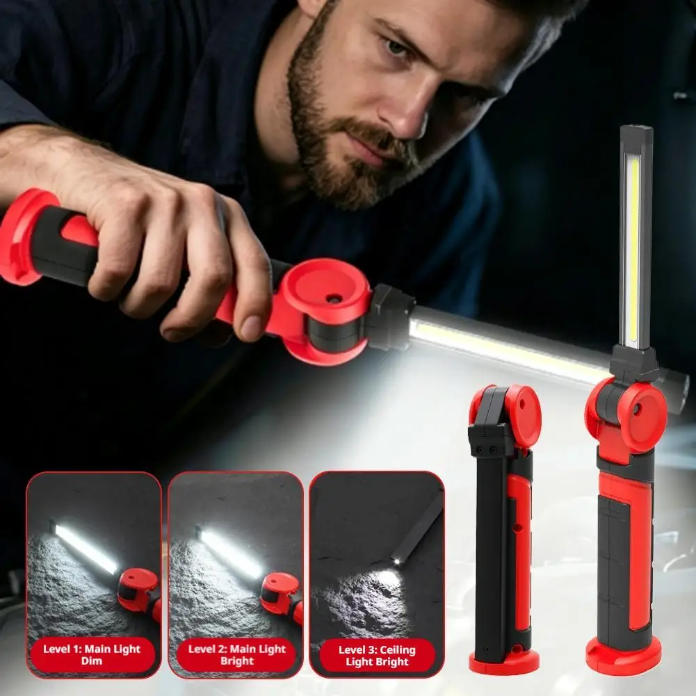 1/2/3 Portable Fold Magnetic LED Work Light Adjustable USB COB Torch With Side Top Light For Garage Auto Repair Camping Outdoor