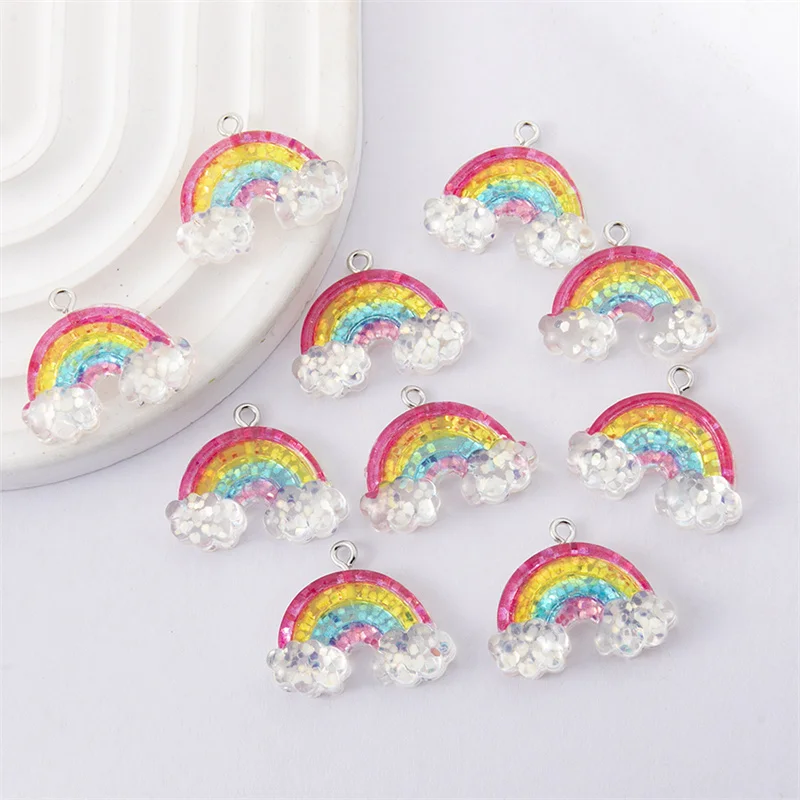 10PCS/PACK Colorful Rainbow Cloud Acrylic Charms Pendant For Woemen Girls DIY Making Accessores 25*21mm