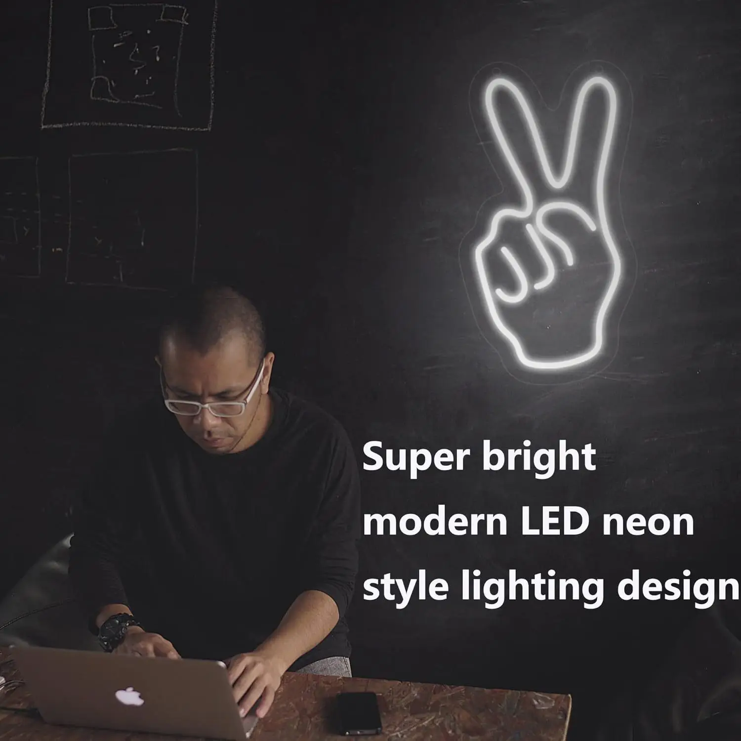 นีออนท่าทางชัยชนะ โคมไฟติดผนังนีออนสีขาวนวนิยาย เหมาะสําหรับงานปาร์ตี้ครอบครัวและการตกแต่งวันหยุด