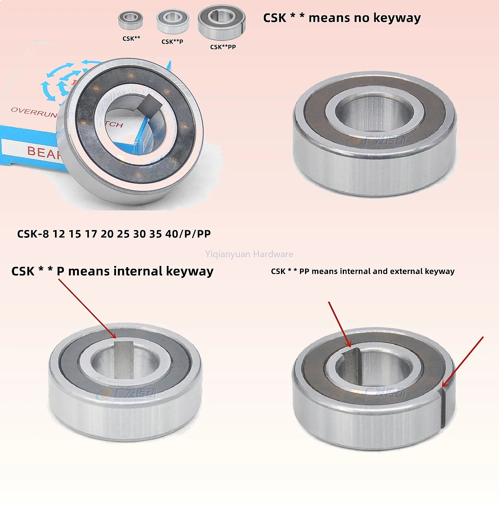 

Yiqianyuan CSK 8 12 15 17 20 25 30 35 40 P PP One Way Clutch Bearing With Keyway Clutch Backstop Bearing