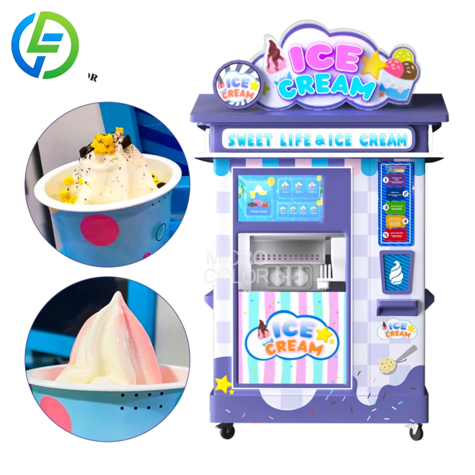 

24 Hour Commercial Yogurt Soft Ice Cream Vending Machine Customized Coin QR Code Token Payment System Business Equipment