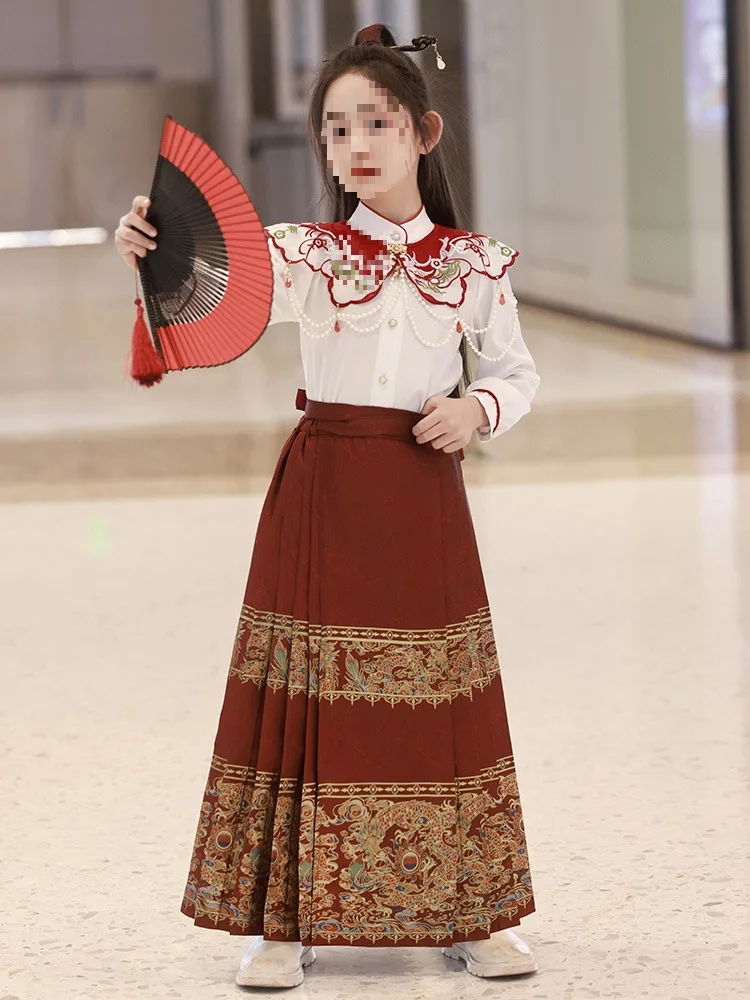 Horse-Face Skirt Girls' And Autumn Children'S Han Costume2024New Antique Style Suit Spring Little Girl Chinese St