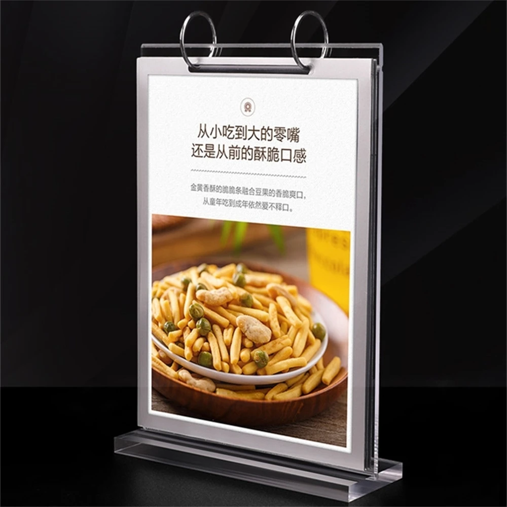 Acrylic A4 Pages Turning Menu Paper Sign Holder Stand Restaurant Table Price Label Listing Card Frame Display Racks