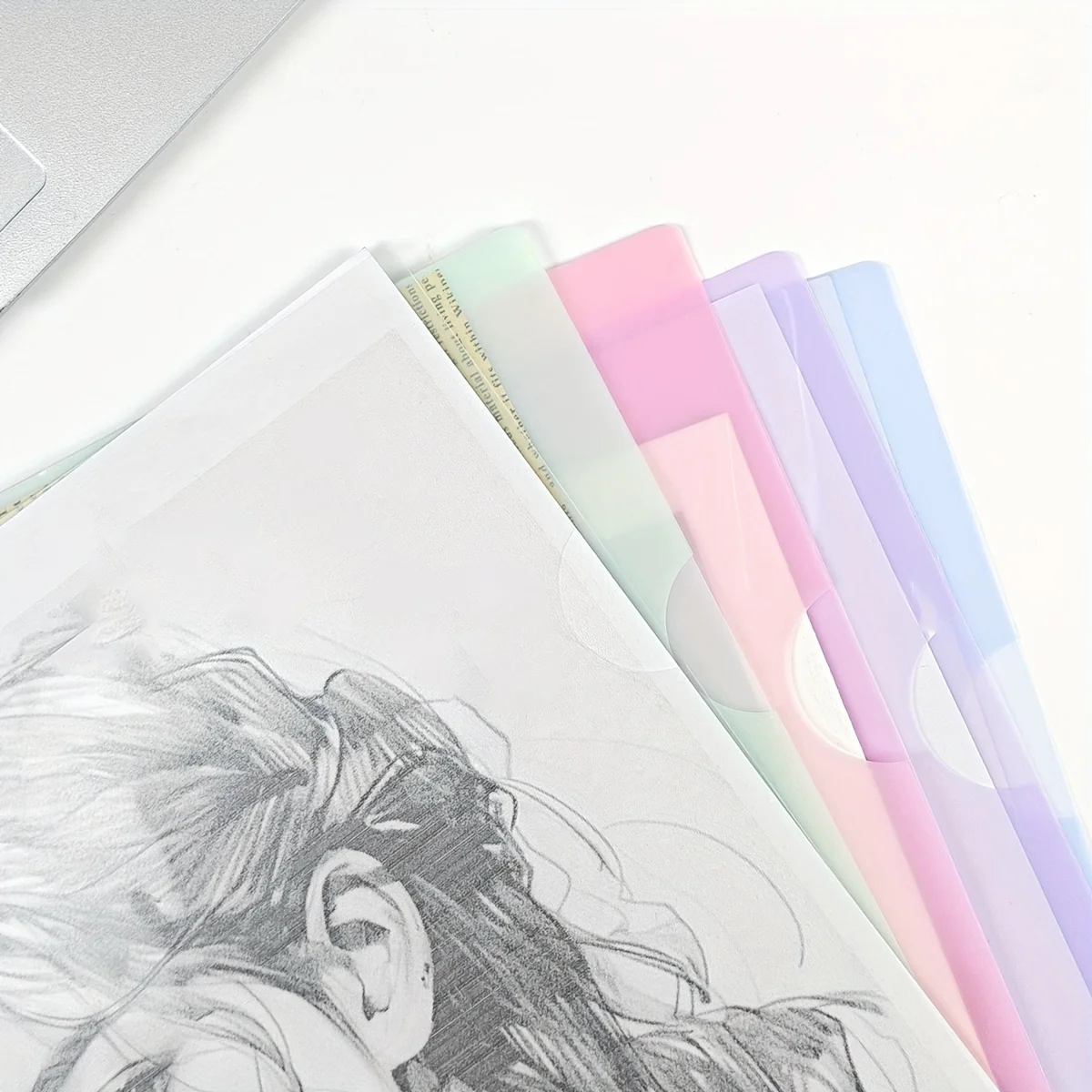 12Pcs Purple A4 L-Shaped Clear Plastic Document Folders Free 6Pcs Cartoon Black Cat Stickers School Office Paper Storage Holder view 3