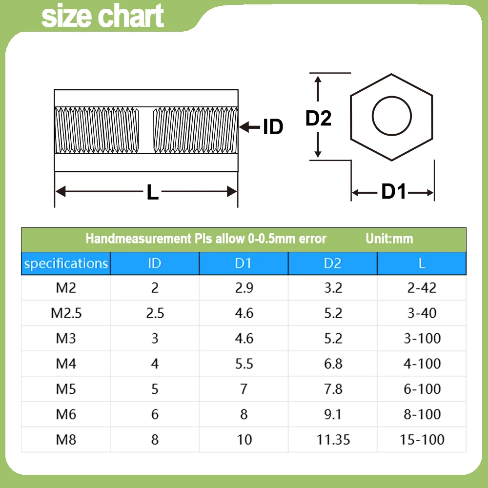 Brass Motherboard Hex Threaded Standoff Spacer Female to Female PCB Support Pillar  Hexagon PCB Spacer  Hollow M2M2.5 M3M4M5M6M8