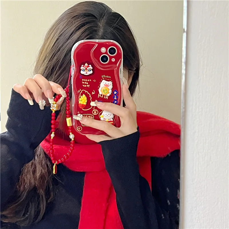 

Cute Cartoon 3D Lion Dance Mobile Phone Case For IPhone 12 13 13ProMax 14 14Pro 14ProMax 15 15Pro 15ProMax Mobile Phone Lanyard