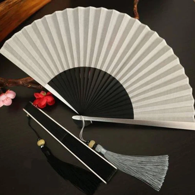 High End Exquisite Cotton and Linen Fan Solid Color Cotton Folding Fan for Daily Use Ancient Hanfu Qipao Folding Fan Portable