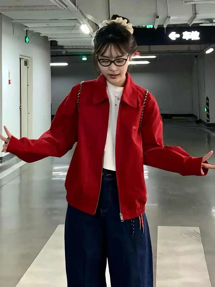 Rosso Harington Jaet Donna Primavera Autunno 2025 Nuovo design retrò americano Versatile taglia piccola abbinato a tutti i top Jaet
