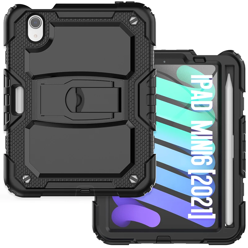 

For iPad Mini 6 Case Heavy Duty Rugged Case with Pencil Slot Shockproof Kickstand Cover for iPad 8.3 2021 Anti-Fall Stand Case