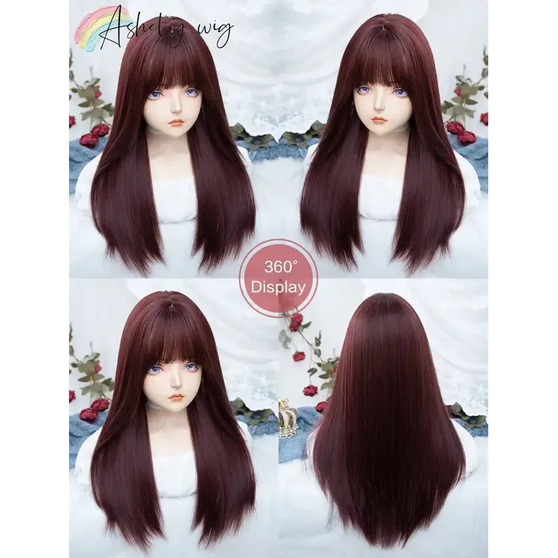 Ashely peruca longa reta sintética em perucas vermelhas 26 polegadas de fibra resistente ao calor para uso diário natural realista falso peruca.